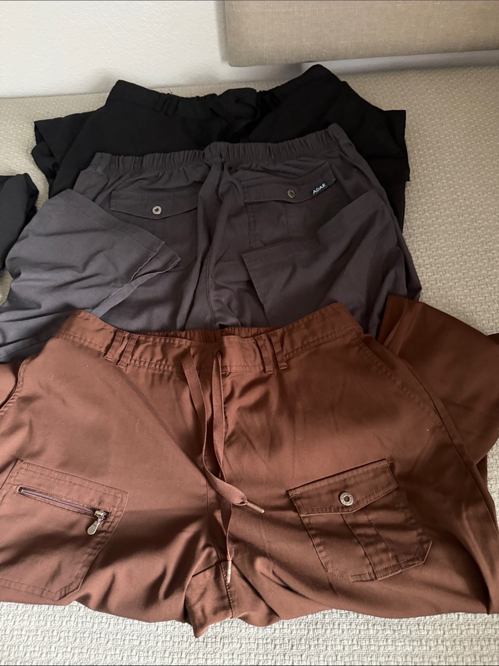 Casual Drawstring Cargo scrubs- Brown, Gray, Black